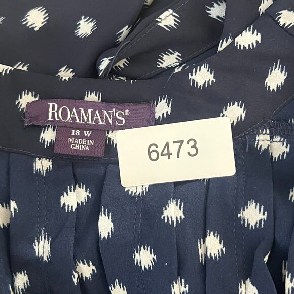 Roaman's Women's 18W Blue Polka Dot Tie Front Flutter Sleeve Blouse - Picture 4 of 7